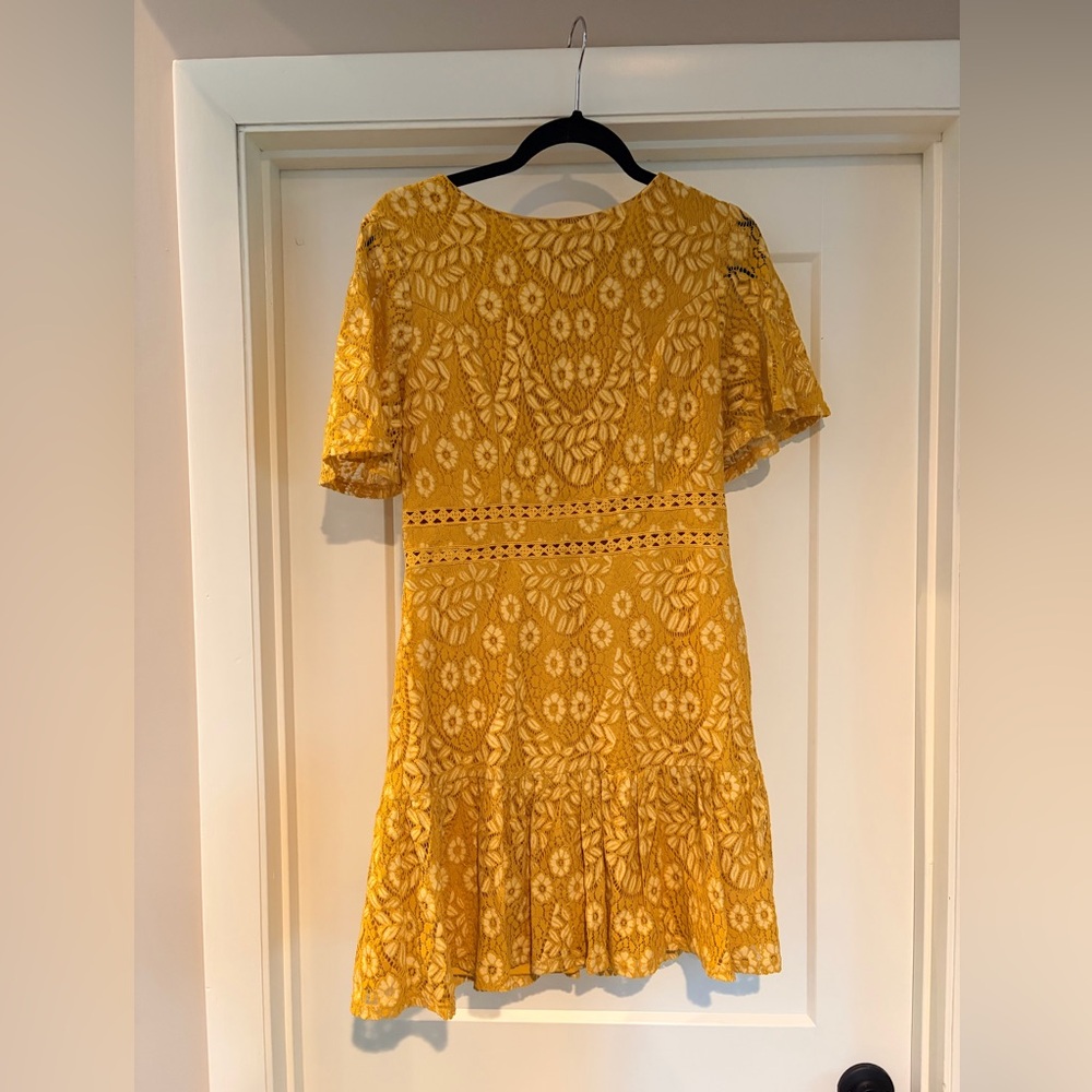 Yellow Lace Floral Midi Dress
